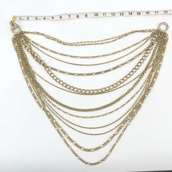 Heidi Daus Layered Waterfall Necklace Gold Tone Crystal Accent Statement Vintage - Picture 9 of 11